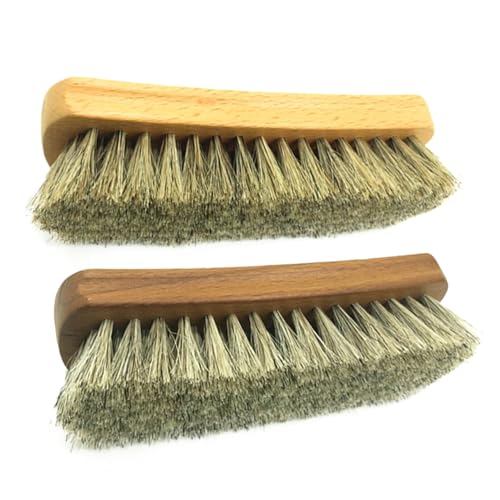 Ipetboom 2 Pack Horse Hair Shoe Brush for Polishing Bristle Leather Care Wooden Handle Dark Light