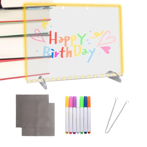 LED Note Board | アクリル製 ライト付き 消せるホワイトボード,7色ペン付き書き込みツール 家族や学生教師イベント担当者の落書き描画書き込み用