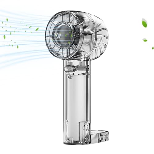 Ventilador portátil recargable, aire acondicionado de refrigeración por hielo, diseño de compresor de turbina de 2.13 x 1.97 x 6.57 pulgadas, ajustes USB de 3 velocidades, mano transparente para