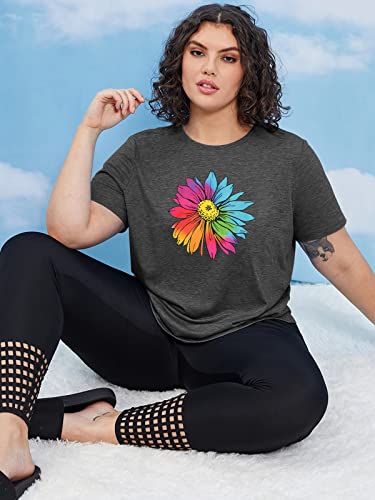 Women Daisy T Shirts Cute Graphic Inspirational Shirt Short Sleeve Plus Size Sunflower Tee Tops (Grey 3#, 3X) #TOP1