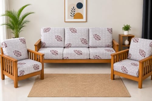 Gurnoor (Pack of 10 200 GSM Fabric Wooden Sofa Seat Cover Elastic Stretchable Cushion Seat Slip Cover Protector for Wooden Sofa Set (5 Seater) Antislip Full Covers for Living Room(Wonder)