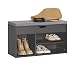 Produktbild SoBuy Schuhbank mit Sitzfläche - Sitzbank mit Stauraum, 120 kg Belastbarkeit, 3 Fächer für Flur, Eingangsbereich und Wohnzimmer, abnehmbares Kissen, 80x46x30 cm, Grau FSR45-HG