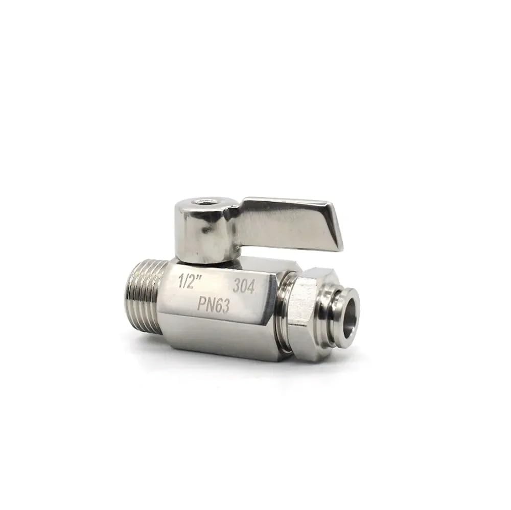 MQXFCZUX 1PC 1/4" BSP Male x 6mm Push In Ball Valve Beer SUS304 With Stainless Hanlde