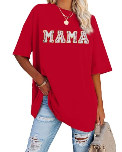 Baseball Mom Shirt Women Baseball Shirt Oversized Chenille Game Day Tops Sports Fan Gift Clothes Red