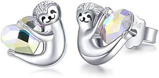 Animal Earrings 925 Sterling Silver Sloth Earrings Owl Earrings Dinosaur Earrings Embracing Crystal Sloth Gift for Women Kids Girls Daughter