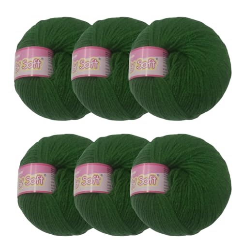 Image of Vardhman Baby Soft Yarn Pack of 6 - 4-Ply Acrylic Wool 150g Total | Soft Yarn for Knitting & Crocheting Baby Blankets, Sweaters, Toys & Accessories | 86m per 25g Ball (1, Dark Green)