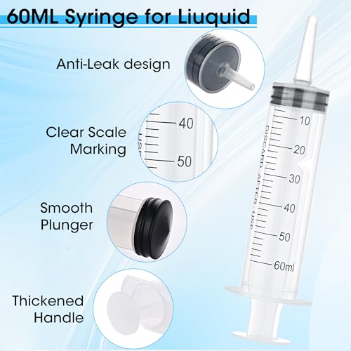Image of 10 Pack 60mL Plastic Syringes for Liquid - Large Syringe Without Needle for Liquid, Measurement & Scientific Labs