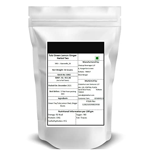 Image of Siyacha Tea Tulsi Lemon Ginger Green Tea, 50 Grams, with Natural Tulsi, Lemon Peel, Ginger Roots Blend, Natural Antioxident Rich, Immunity Booster Detox Beverage, Chai Makes 25 cups (approx)