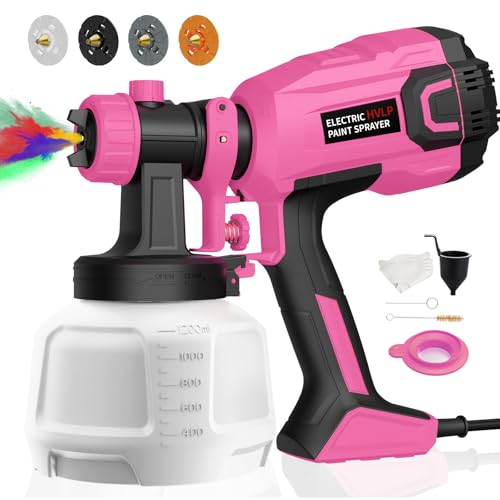 Paint Sprayer 700W HVLP High Power Electric Spray Paint Gun with Adjustable Spray Width Knob, 40 Fl Oz Container, 4 Nozzles & 3 Patterns, Easy to Clean, for Furniture, House, Fence, Walls, Etc. Pink