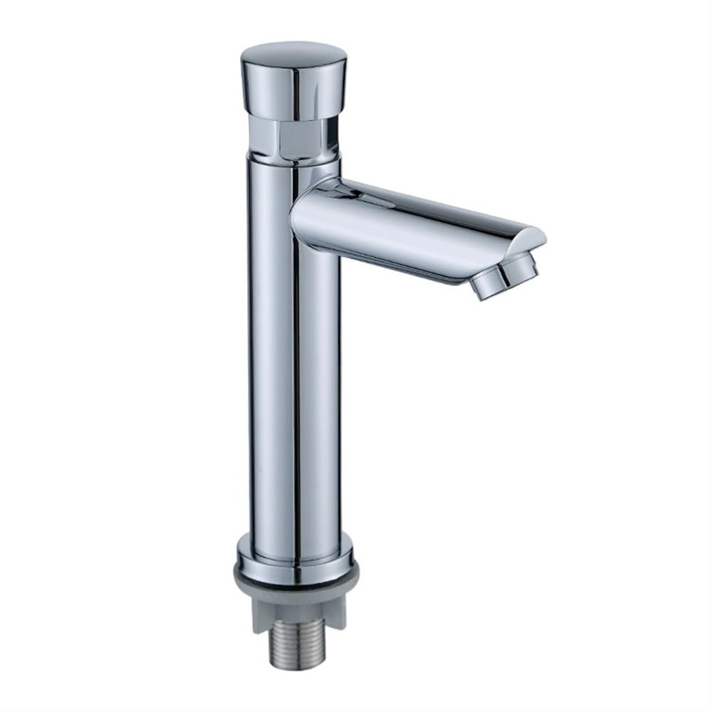 Grifo de Ahorro de Agua Con Medición de Cierre Automático Plateado - Retardo de Tiempo Público Con Botón Pulsador for Cocina Casera, Baño, Hotel(A)