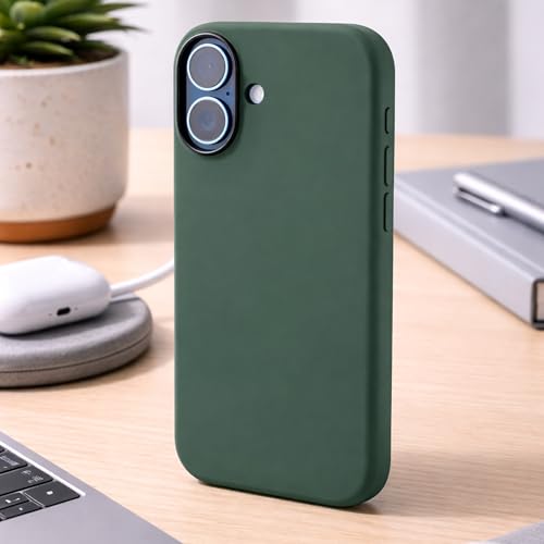 Image of TEKNE Silicone Back Case Cover Compatible with MagSafe for iPhone 17 | Soft-Touch Grip with Microfiber Lining | Raised Camera & Screen Protection | Slim Fit Case (Green)