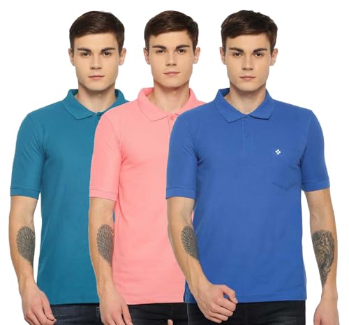 Image of Dollar Men's Pack of 1 Solid Cotton Blend Polo Neck T-Shirt