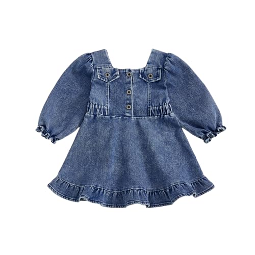 MAINESAKA Toddler Girl Denim Dress Baby Sundress Sleeveless Ruffle Blue Jean Dresses Strape Pleated Layered Cake Summer Dress