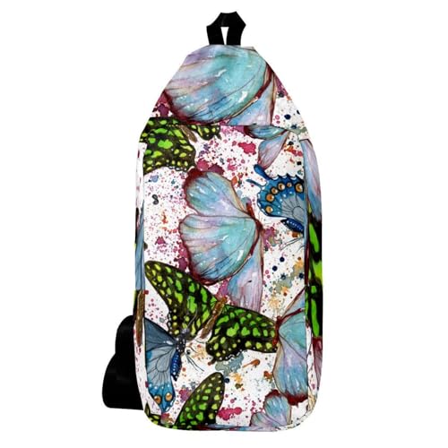 Sac à dos à bandoulière papillons exotiques 16x36.5cm sac de poitrine multicolore