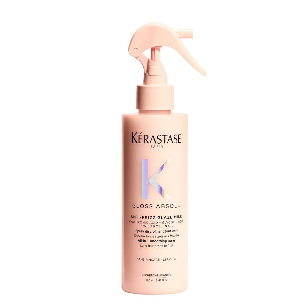 Kérastase, Gloss Absolu, Spray Multi-Beneficio per Capelli Crespi, Con Acido Glicolico, Acido Ialuronico e Olio di Rosa Canina, Anti-Frizz Glaze Milk, 190ml