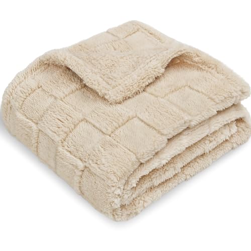 Image of HOMRITAR Baby Blanket for Boys Girls 3D Fleece Fluffy Fuzzy Baby Blanket with Chessboard Grid Design for Toddler Infant Soft Warm Cozy Newborn Blanket 30 x 40 Inches Khaki