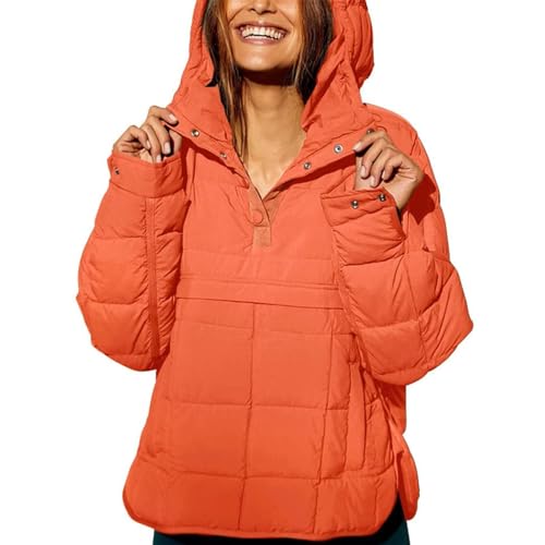 Womens Oversized Puffer Jacket Long-Sleeve Hooded Puffer Coat Packable Hooded Lightweight Warm Winter Coat Tops