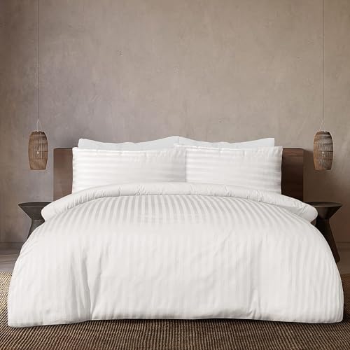 Easy Living Stripe 3Pcs Duvet Cover Set 220x240 cm with 2 Pillow Cases; White Size: Double