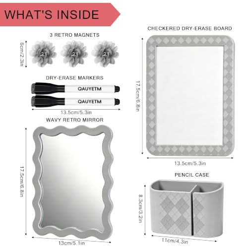 Image of 8 PCS Gray Locker Accessories Kit for Girls with Magnetic Mirror Whiteboard Pen Holder Flower Magnets Cute Aesthetic Locker Decoration Set for School Dorm Office Organization