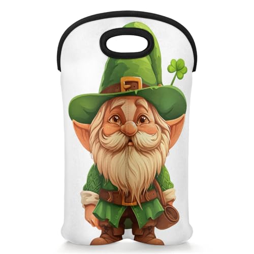 2 Bottles Elves Gnome Wine Bag Sleeve Totes St. Patrick's day Neoprene Protective Wine Carrier Bag for Wine,Water, Champagne, Beer, Baby Bottles,Gift 14.5 x 10 Inches