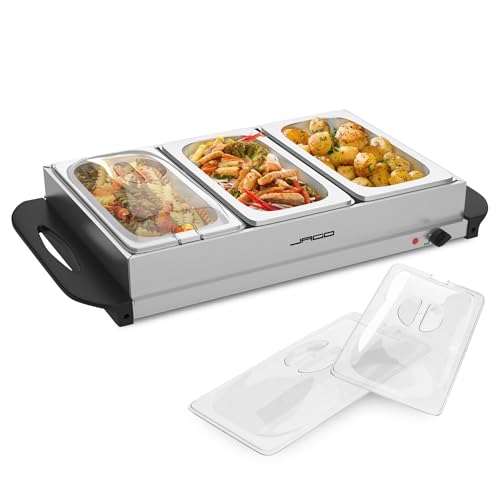 Jago® Chauffe-Plats Électrique - en Acier Inoxydable, Maintien de la Température, Couvercles Transparents - Chauffe-Buffet, Chafing Dish (3 Récipients / 3 x 2.5L (7.5L))