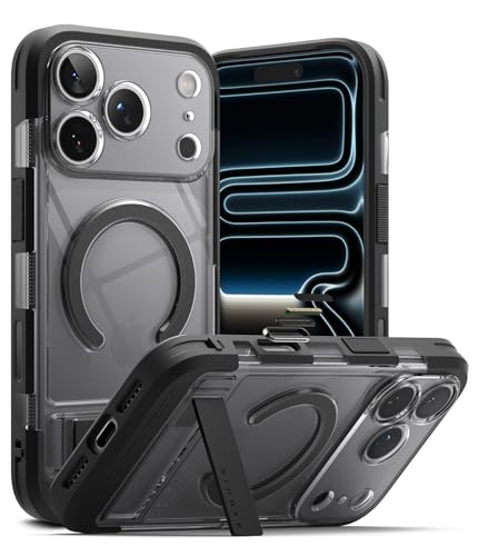 Image of Ringke UX Magnetic Designed for iPhone 17 Pro Max Case [Compatible with MagSafe] [Built-in Metal Stand] Dual Layer Protective Cover with Rugged Frame and Camera Control Button Cover - Smoke Black