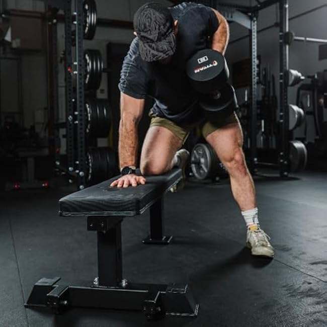 Titan Fitness Elite Series Single Post Flat Bench, 2.5 Thick HeftyGrip Vinyl Pad, Rated 1,000 LB, Dedicated Home Gym Competition Weightlifting & Strength Training Utility Bench