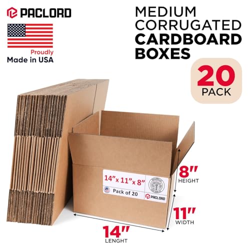 Image of Medium Cardboard Boxes 14 inchL x 11 inchW x 8 inchH (Pack of 20) - USA-Made Packing Boxes for Moving, Shipping, or Storage - USPS, UPS, FedEx Approved - Professional Packing Supplies for Moving | USA-Made Packing Boxes for Moving, Shipping, or Storage - USPS, UPS, FedEx Approved - Professional Packing Supplies