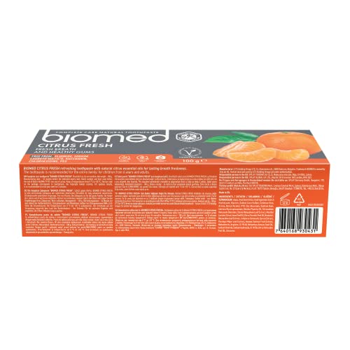 Biomed Citrus Fresh 97% natürliche Zahnpasta | Orange, frischer Atem, gesundes Zahnfleisch | Mandarine Grapefruit Zitrone ätherische Öle, Fruchtgeschmack, vegetarisch, SLES frei, 100 g (3 Stück) – Bild 5