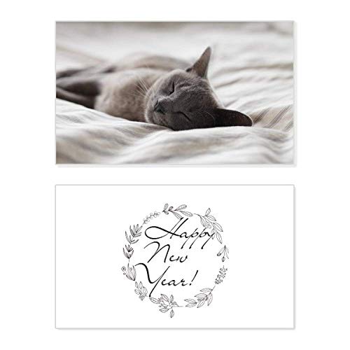 Tarjeta conmemorativa de año nuevo: felicitación navideña de gato gris