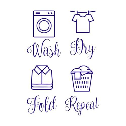 Wash Dry Fold Repeat Vinyl Decals Laundry Room Vinyl Wall Quote Sticker WashingMachines-L-57x80cm-DarkBlue