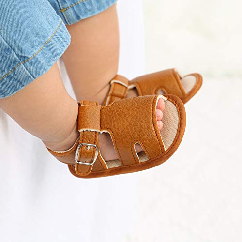 Baby Boy and Unisex Sandals Shoes for Infant/Toddlers First Walkers Anti-Slip Soft Sole Flat Shoes (Brown, 0-6 Months)3