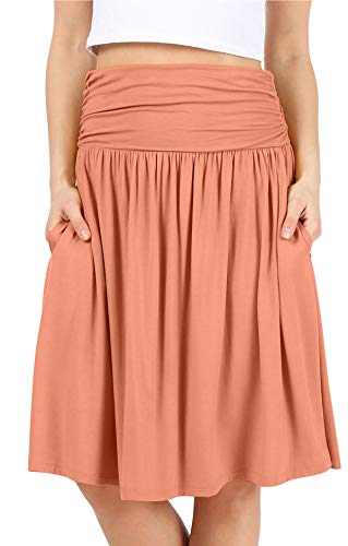 Image of Simlu Skirts for Women Regular and Plus Size Skirt with Pockets Below The Knee Length Ruched Flowy Midi Skirt