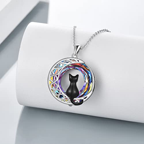 CRMAD Cat Necklace for Women Sterling Silver Crystal Celtic Moon Pendant Irish Jewelry4
