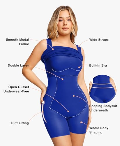 Image of Popilush Cocktail Dresses for Women Built in Shapewear Bra 8 in 1 Square Neck Mini Slit Party Summer Dress