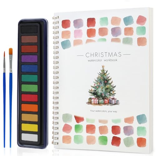 Beginner Watercolor Workbook Kit, Multi Theme with 12-Color Palette & 2 Brushes, Premium Bleed-Resistant Paper Art Set for Teens & Adults, Easy-to-Learn Painting Kit for Creative Exploration & Gifting