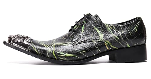 Santimon Mens Western Pointed Toe Leather Lace Up Dress Shoes Fashion Casual Metal Tip Oxford2