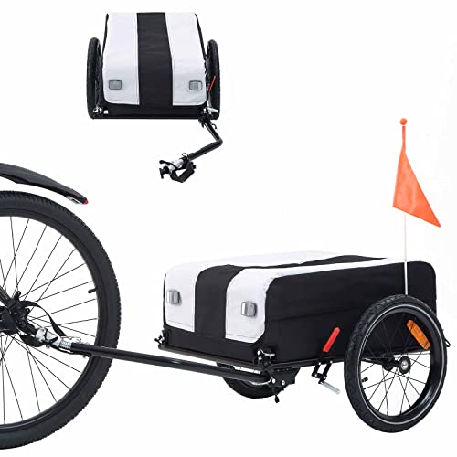 SEPNINE Remorque De VéLo, Remorque à Bagages,Remorque à Cargaison,Remorque à VéLo avec Seau en Plastique,Tissu Oxford ImperméAble,Traction : 40kg Max (Noir Et Blanc) Cover