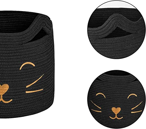 Image of ALBY Woven,Tall Wicker Laundry Basket for Blankets,Clothes,Pillows,Toys,Shoes Large Cotton Laundry Hamper for Bedroom Living Room Bathroom Nursery (15d'' x 12h'' inch, Black cat)