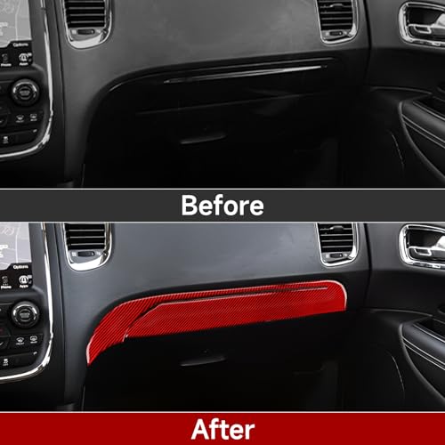 Image of Car Copilot Glove Box Cover Decals for 2011-2020 Dodge Durango Accessories Carbon Fiber Interior Stickers, Red