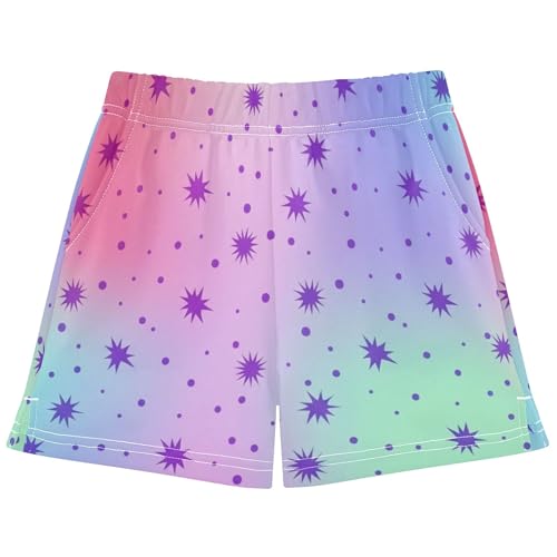 Girls Athletic Shorts Pastel Purple Stars Soft Colorful Print Kids Summer Pajama Sleepwear, Custom Name, X-Small