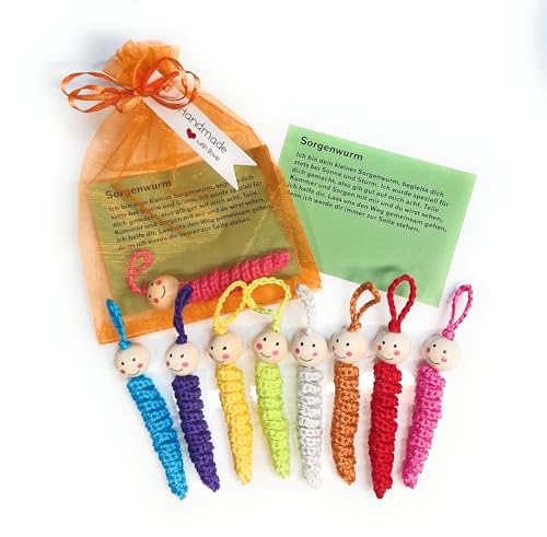 Sorgenwürmchen Glückswürmchen Worry Worm handmade gehäkelt Sorgenwurm 1 Stück (pink)