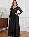 ZOMVA Plus Size Maxi Formal Dress Sparkly V-Neck A-line Puff Sleeves Evening Gown Cocktail Prom Lace, Black, 0X