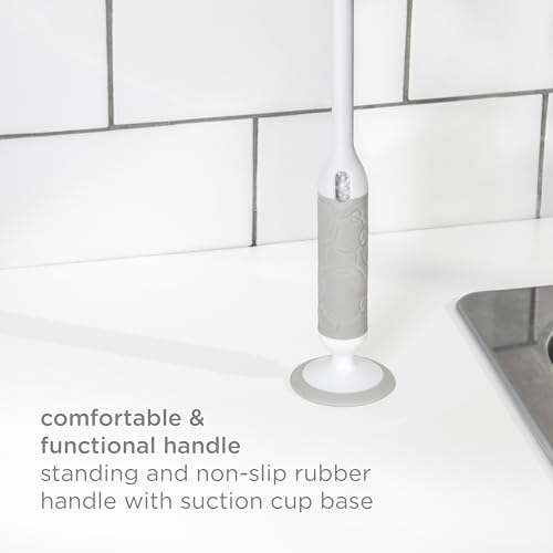 Image of Ubbi Deluxe 2-in-1 Baby Bottle Cleaning Brush Set, Gray, 2 Pack | Includes Nipple Brush with Suction Cup, Standing Bottle Brush, Dishwasher Safe, Baby Registry Essential