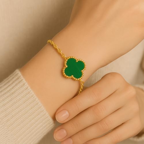 Image of Lucky Charm Clover Bracelet for Women | 925 Sterling Silver with 18K Gold Plating | Adjustable & Anti-Tarnish | Stylish Designer-Inspired Jewelry