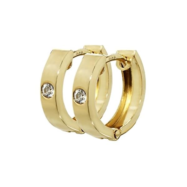 NKlaus par de pendientes de oro amarillo con bisagra 12,5 x 3,1mm zirconia cuadrada 4745