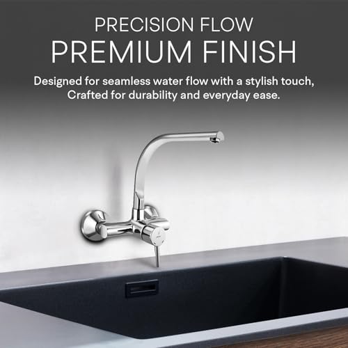 Image of Jaquar Wall Mounted Single Lever Sink Mixer with Swinging Spout on Upper Side, Connecting Legs & Wall Flanges, Stylish & Durable Faucet for Kitchen & Bathroom, Sliver - (Chrome Finish)