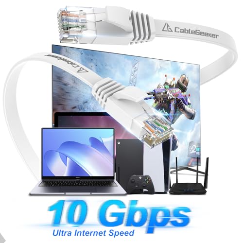 CableGeeker Cat6/Cat6A Ethernet Cable 100FT, 10Gbps, Flat LAN Cable, White - image 2