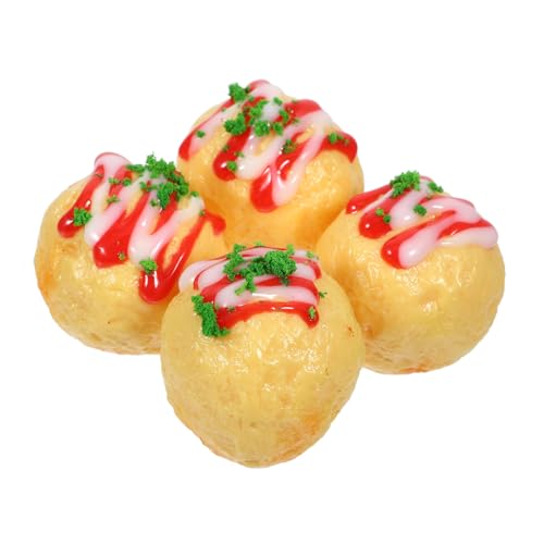 TEHAUX 4個 ミニドールハウス用リアル章魚焼き模型点 製ミニ食べ物飾り 風小型スナックモデル コレクション用ミニチュア食玩