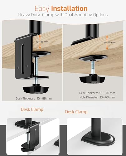 HOSS® Single Monitor Arm Desk Mount - Holds Screens up to 32 inches, Fully Adjustable Stand with C-Clamp and Grommet Base, VESA 75x75mm or... - Image 6